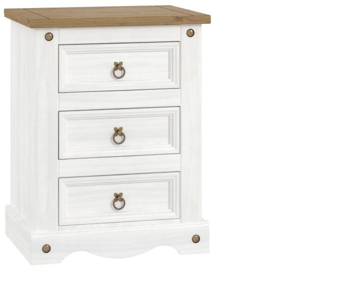 Product photograph of Corona White Mexican 3 Drawer Bedside Cabinet from Choice Furniture Superstore.